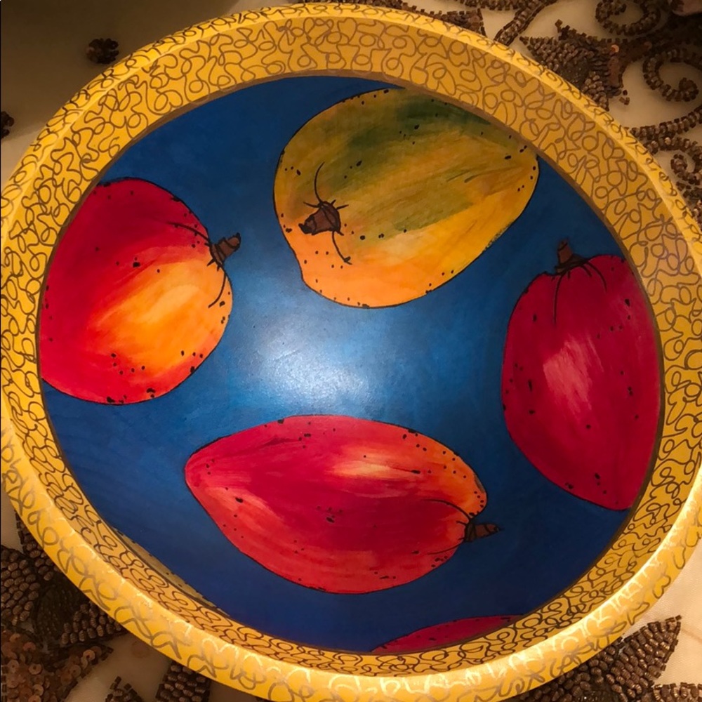 Janis Childs Hand painted Wooden Bowl. ~12”
